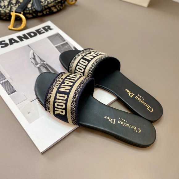 DWAY SLIDE Black Embroidered Cotton Slide Slippers - Picture 8 of 9